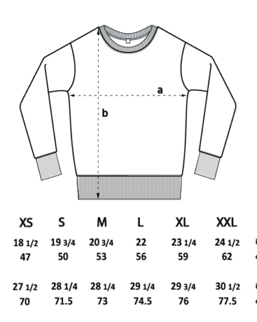 Sweatshirt sizing diagram
