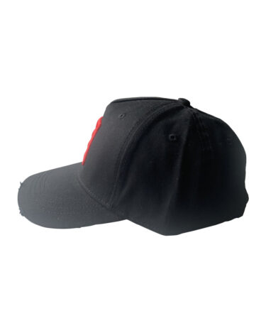 Dripp Factory distressed cap red on black side