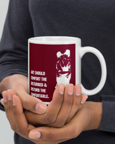Red Solid - Bansky - Art Should Comfort... glossy mug